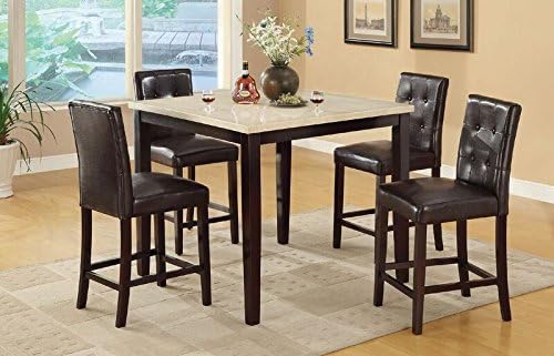 Poundex Casual Styled Counter Height Table with Faux Marble Top, Multicolor