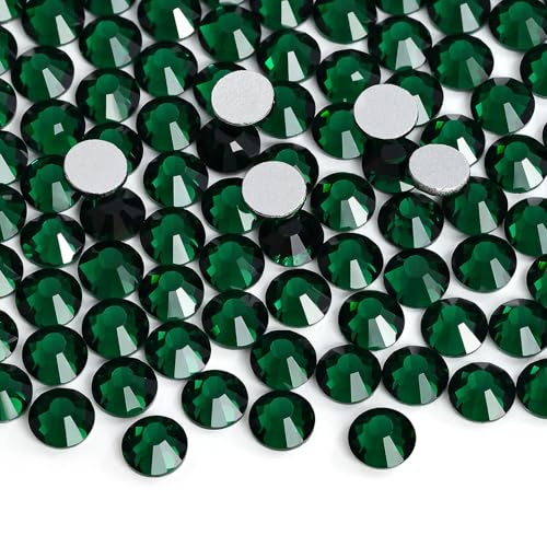 Image of Jollin Glue Fix Crystal Flatback Rhinestones Glass Diamantes Gems for Crafting Nail Art Crafts Decorations Clothes Shoes 6.4mm (ss30 288pcs, Dark Green)
