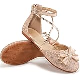 Reimferce Girls Dress Shoes Flats: Gold 5 Big Kid Princess Wedding Party Ballet Flat - School Shoe for Girl