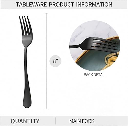 Miniatura 5 de Juego de cuchillos de carne negros de 12 piezas, tenedor y cuchillos para 6, juego de 12 cuchillos de acero inoxidable, apto para lavavajillas