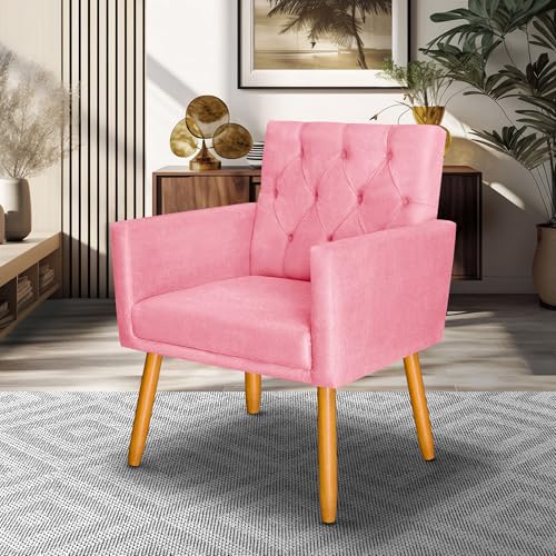 Poltrona Decorativa Pés Palito Nina Capitonê tecido Suede (ROSA)