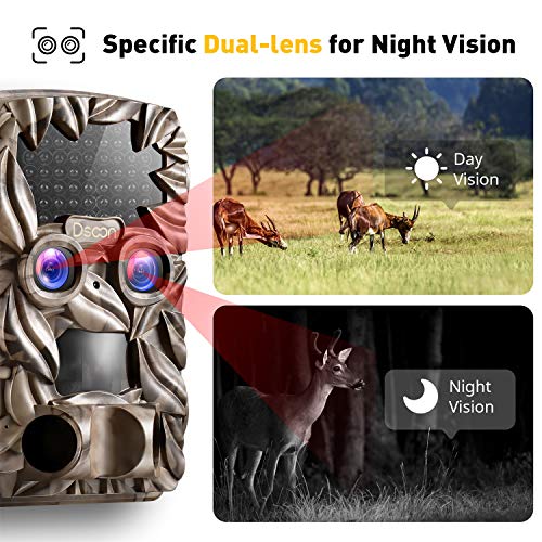 Trail Camera - Game Camera Dual-Lens Night Vision Motion Activated 4K 20MP Hunting Cam Waterproof IP66 W/ 2.4" Color Screen 0.2 s Trigger Speed for Outdoor Wildlife Monitoring Deer Scouting
