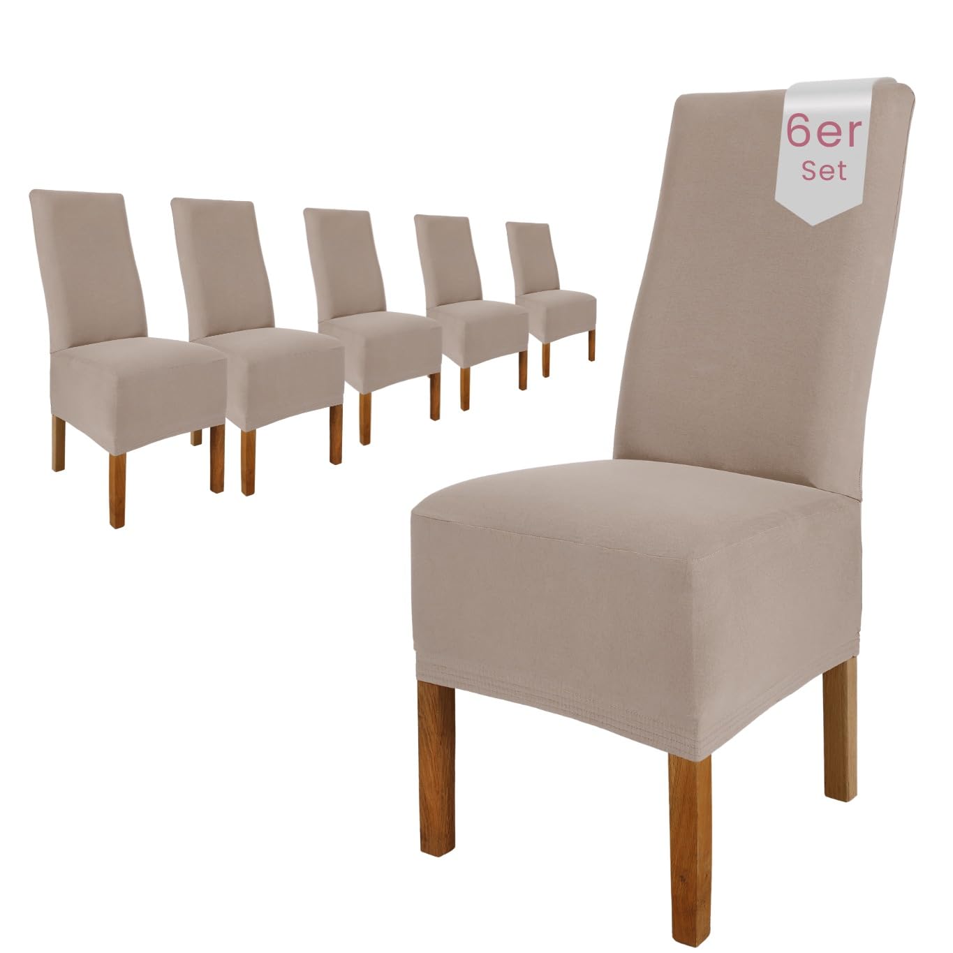 Scheffler Home Stuhlhussen 6er Set Taupe Jersey Baumwolle Emma | Waschbare Stuhlbezüge, Stretch Chair Cover für Hochlehner, Polsterstühle und Esszimmerstühle, Öko-Tex zertifiziert