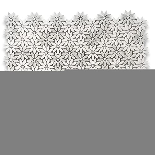 Stone Center Online Carrara White Thassos White Marble Daisy Field Flower Waterjet Mosaic Tile Honed Kitchen Bath Wall Floor Backsplash Shower (1 Sheet) #TOP1