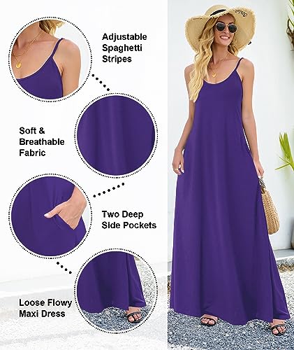 Image of Wolddress Womens Maxi Dress with Pockets 2026 Casual Strap Plus Size Loose Plain Long Office Summer Beach Travel Dresses S-5X