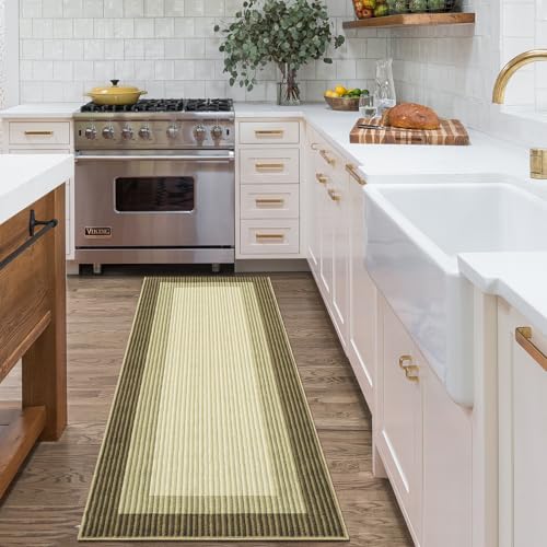 GarveeHome Entryway Bathroom 2x6 Runner Rug Modern Bordered Washable Rug 2x6 Runner Kitchen Rug for Hallway Non-Slip Low-Pile Soft Runner Carpet for Bedroom Laundry Room, Brown