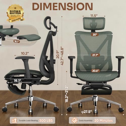 Image of GABRYLLY Ergonomic Office Chair with Adjustable Lumbar Support, 3D Armrests & Headrest, 135 Reclining Chair with Footrest & Large Steel Base,300LBS Swivel Desk Chair(GYMN01-JG)