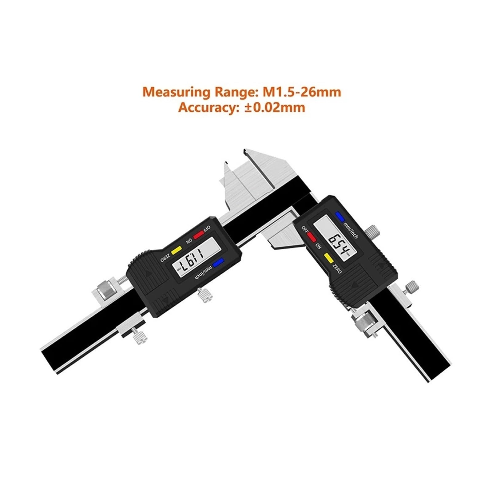 Calibrador con Pantalla Digital para medir el Espesor de los Dientes. Especificaciones: M1.5-26. Precisión del calibrador para medir el Espesor de los Dientes: 0.02,