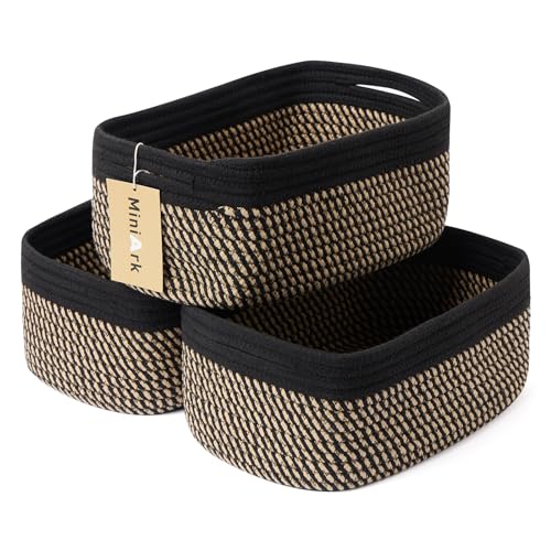 Shelf Storage Baskets for Organizing Closet Organizer Bins Small Baskets Toy Basket Cute Decorative Basket Cube Storage Bin Woven Rope Basket 138551 3 Packs Black Brown