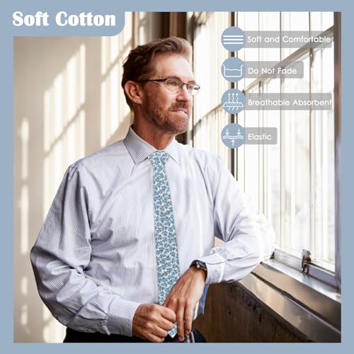 Image of Mantieqingway Men Skinny Tie Cotton Floral Necktie for Wedding Groomsmen Tie