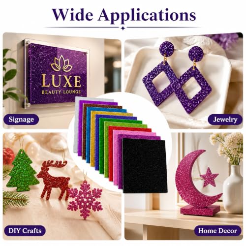 Image of Acrylic Sheets Both-Side Glitter Acrylic Sheets 1 /8 Thick for Laser Cutting Engraving Plexiglass Sheets for Art Design Crafting DIY Home Decore Festival Ornaments (6, Multi, 8 * 8)