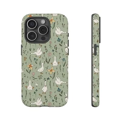 Othyzo Silly Goose Cottagecore Shockproof Phone Case Compatible with iPhone 17 Pro Max to 12 – Funny Animal Lover Gift, Protective Cover with Floral Design (White- Magnetic, iPhone 13)