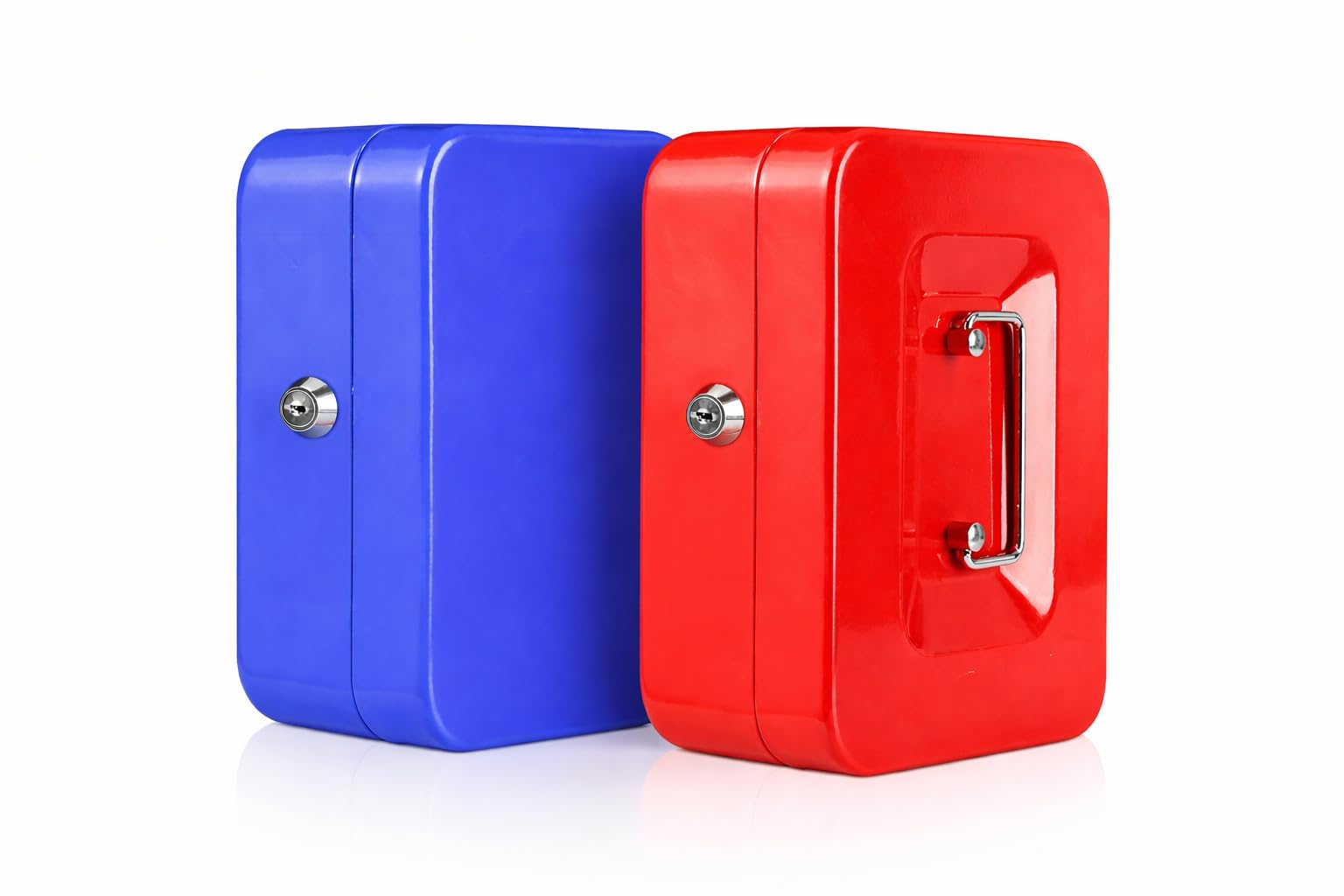 Marco Paul 4" Inch Blue Heavy Duty Money Box with Lock Metal Lock Box Money Tin Cash Boxes With Keys Petty Cash Tin Money Saving Box for Adults Strong Small Metal Money Safe for Cash