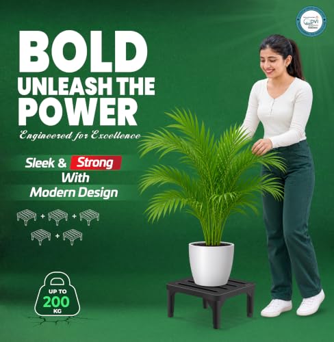 Image of DVI Heavy Duty Black Plant Stand | Pack of 5 | Strong, Durable, Rust-Proof | Supports Up to 200 Kg | Indoor & Outdoor Use | Pot Stand for Big Size Plants | All Weather Resistant Pot Stand