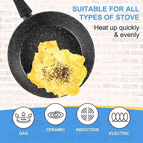 Nonstick Granite Deep Frying Pan 24cm with Lid - Induction Safe - Image 4