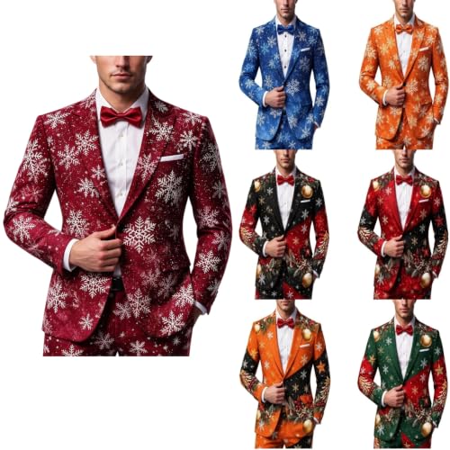Christmas Blazers for Men Slim Fit Funny Print Lightweight Suit Jacket Wine - image 1