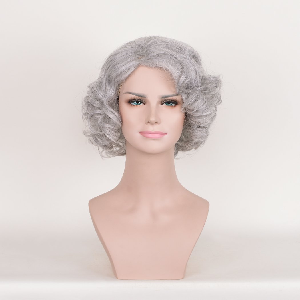Short Curly Silver Grey Glueless Lace Front Wigs for Women Cosplay Grandma Wigs Prime