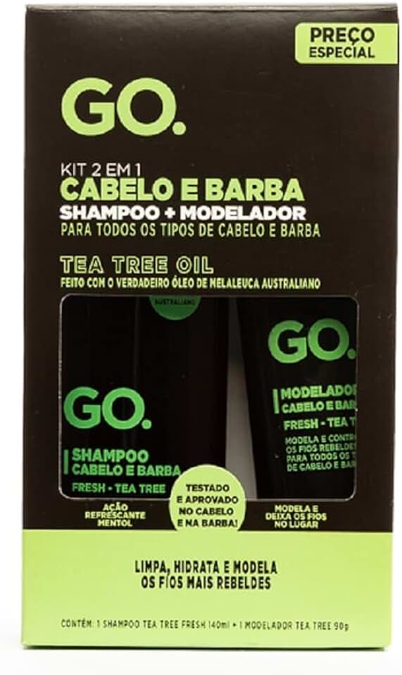Kit Shampoo + Modelador cabelo e barba Tea Tree, anti coceira e anticaspa natural, Go Man