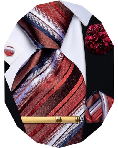Image of YourTies Striped Plaid Ties for Men Silk Formal Necktie Set | 3.15 inch(8cm) Woven Jacquard Mens Ties with Necktie Pocket Square Cufflink Tie Clip Lapel Pin for Wedding Business Party