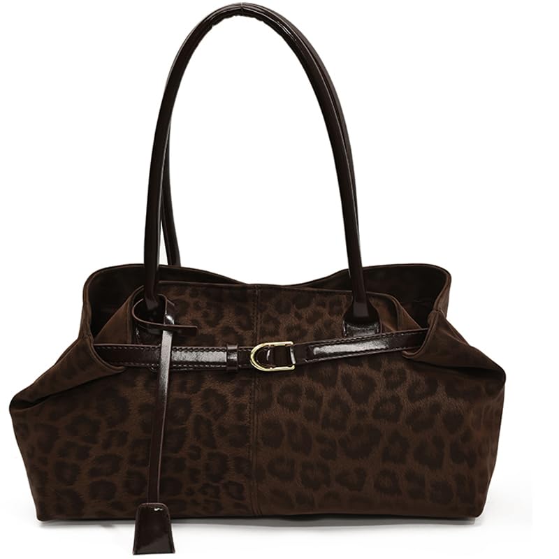Y2k Leopard Print Tote Bag, Vintage PU Leather Shoulder Bag, Slouchy Hobo Bag for Fall and Winter