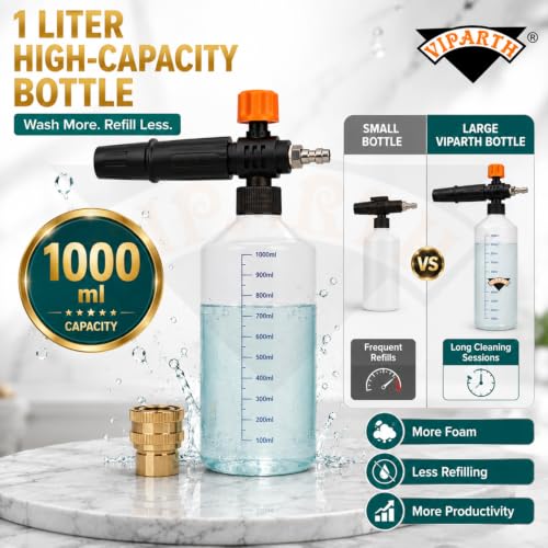 Image of Brass 1 Liter Bottle Professional Adjustable Snow Foam Lance /Cannon With 1 /4 inch Quick Release Connector | For High Pressure Washer | 1 Microfiber Cloth | Orange