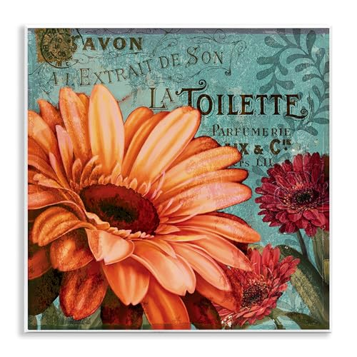 Stupell Home Décor Colorful Daisies with Antique French Backdrop Wall Plaque Art, 12 x 0.5 x 12, Proudly Made in USA