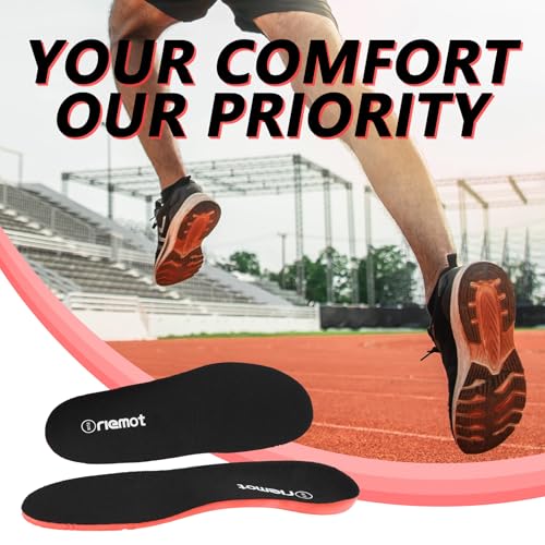 Image of riemot Sports Insoles for Men, High Elasticity PU Shoe Inserts with Arch Support and Heel Cup, Shock Absorbing Insoles for Walking, Light Running, Sneakers & Running Shoes Black US8 / EU41