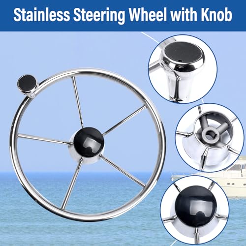 image for Amarine Made Destroyer Style Stainless Boat Steering Wheel, Marine Ste