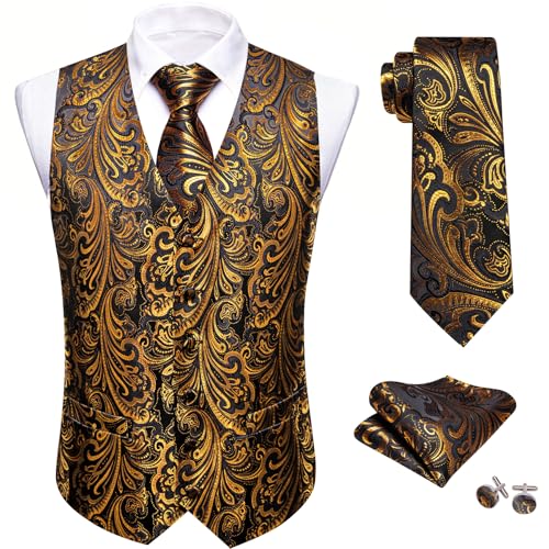 Image of Barry.Wang Formal Men Flower Vest Paisley Jacquard Silk Ties Suit Waistcoat Set Wedding 5PCS