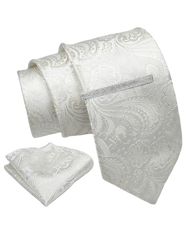 AxlonTie for Men – Dotted Silk Neck Ties Set with Cufflinks Flower Pin, Pocket Square & Black Gift Box, Combo Necktie Sets for Office Wear, Formal Suits & Weddings (Silver, AXNW57)