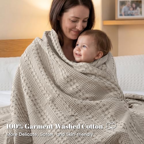 Image of PHF 100% Cotton Waffle Blanket Queen Size for Bed, Lightweight Breathable and Soft for Summer, Luxury Aesthetic Waffle Weave Blanket for Home Decor & Gifts for Women, 90 inchx90 inch, Pearl Gray