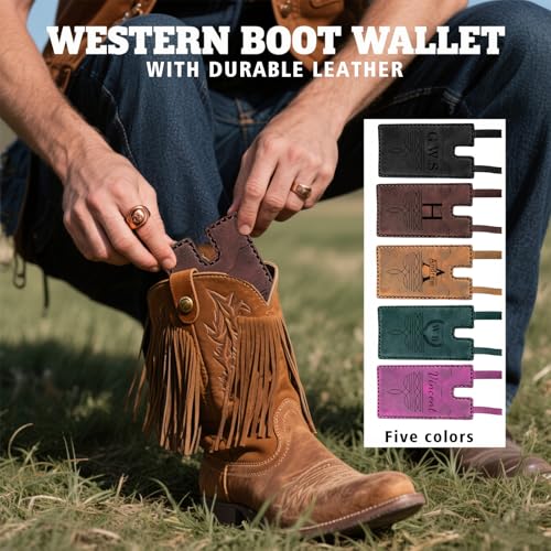 Personalized Western Boot Wallet for Women with Snap Strap, 2025 Fashion Leather Wallet, Handcrafted Leather Boot Credit Card Holder Wallet Small Leather Wallets with Snap Fastening (1Pcs)3
