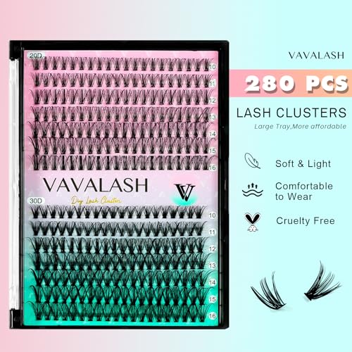 VAVALASH DIY Lash Extensions Kit Individual Cluster Lashes Kit with 280 Lash Clusters 20D+30D-0.07-D-10-16Mix, Lash Bond and Seal, Lash Applicator for DIY Eyelash Extensions at Home（Kit-20D+30D) - Thumbnail 3