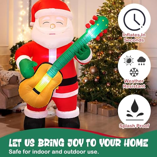 6.5 FT Christmas Inflatable Santa Claus with Guitar, Blow Up Santa Christmas Decorations - image 6