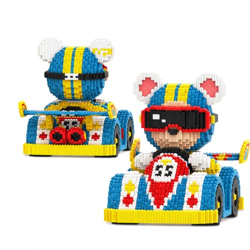 Micro Blocks Racing Bear Car Building Kit 6850 PCS Mini Bricks Construction Toy Large 3D Animal Race Car Model Creative Building Set for Adults & Teens Desk Display Collectible Gift