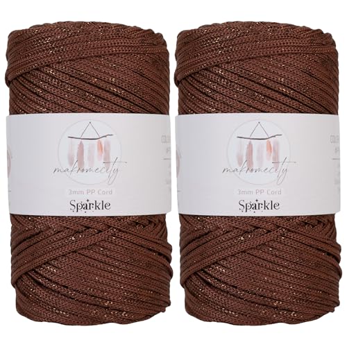 Makromecity Sparkle 2 Skeins of Polypropylene Macrame Cord 3mm x 131 Yards (394 feet) Premium Polyester Macrame Cord for Macrame Art & Crafts for Wall Hangings, Bags, Underplate, Rug