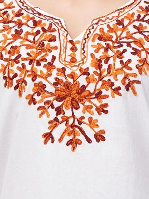 Image of Ukal Hand Embroidered Summer Fashion Chikankari Cotton Short Top Tunic Kurti for Women & Girl's