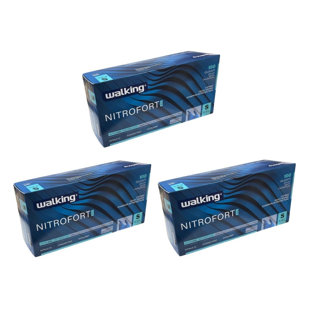 Guanti Nitrile WALKING NITROFORT BLU Riusabili Taglia S - 6.7 g- 300 PZ