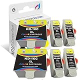 HOTCOLOR Compatible Ink Cartridge Replacements for Kodak #10XL Black Kodak #10 10XL Color (2 Color 4 Black) Work for Kodak 5100 5300 5500 3250 5250 ESP3 ESP5 ESP7 ESP9 Printer