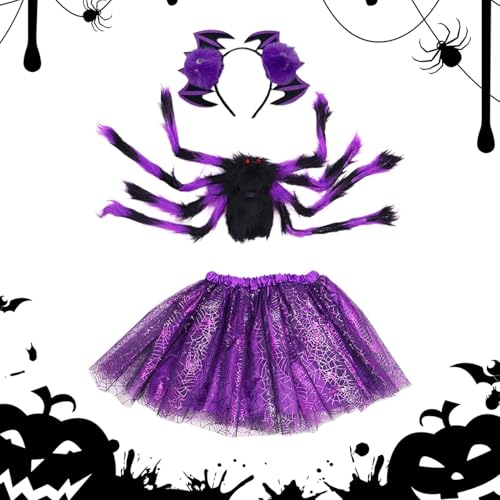 Juego de disfraz de araña para niños, disfraz de araña, incluye alas y falda, traje espeluznante con diadema, accesorio de disfraz para niños pequeños hasta jóvenes de 2 a 15 años