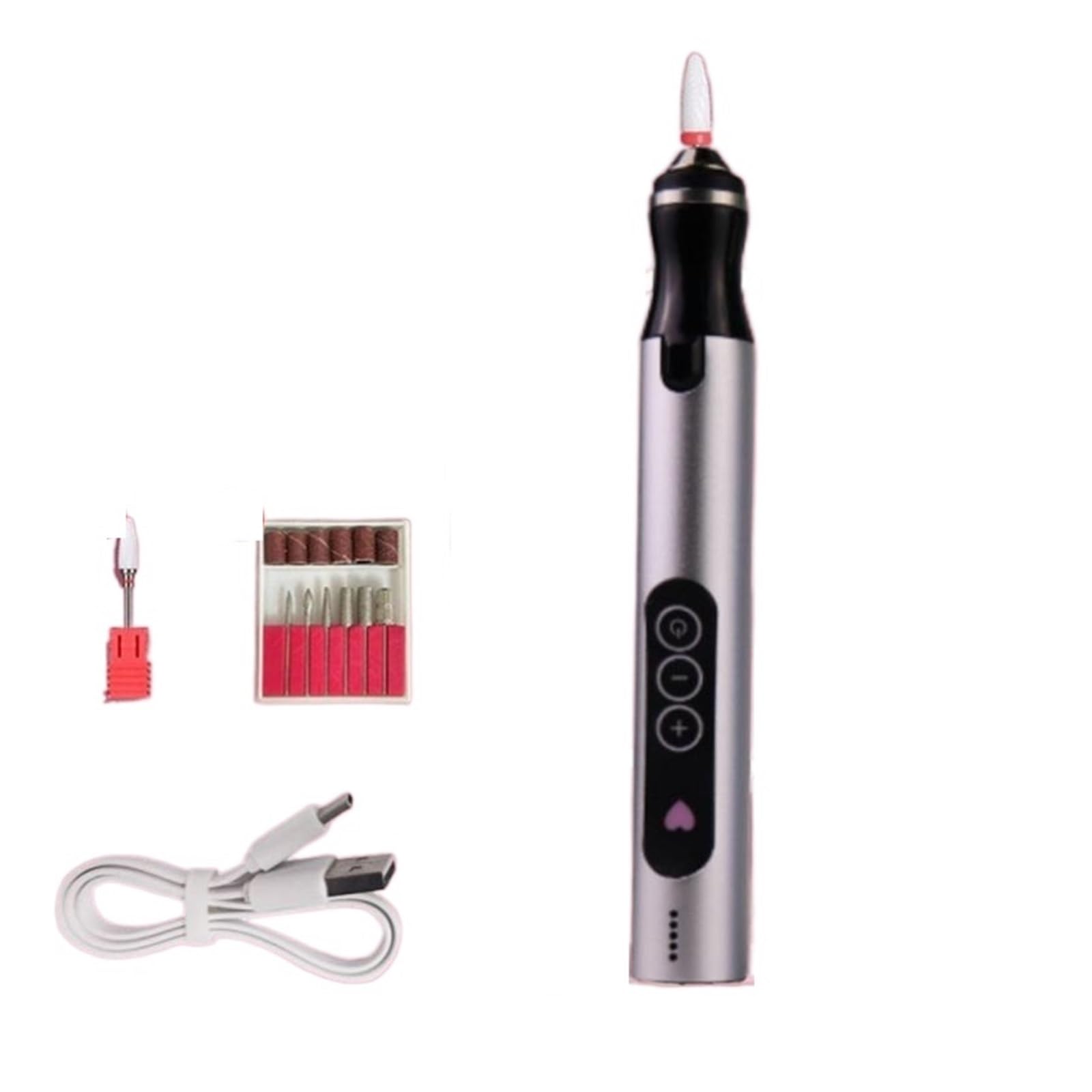 Torno para Uñas Taladro eléctrico for uñas, Juego de Fresas for manicura Profesional, Brocas for uñas, removedor de Esmalte de Gel, manicura artística for uñas(Silver)