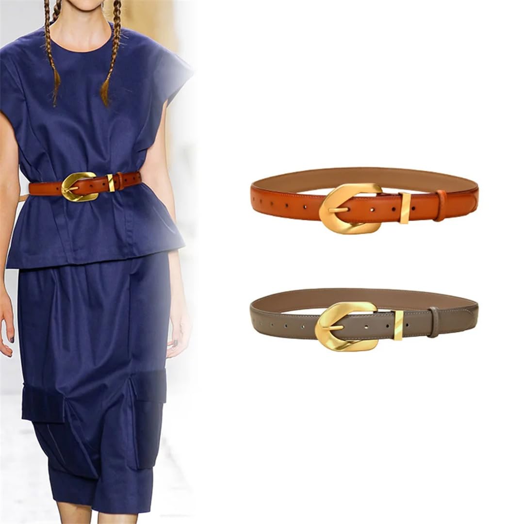 Cinturones de piel auténtica con hebilla dorada para mujer, cinturón elástico vintage para vestidos de mujer