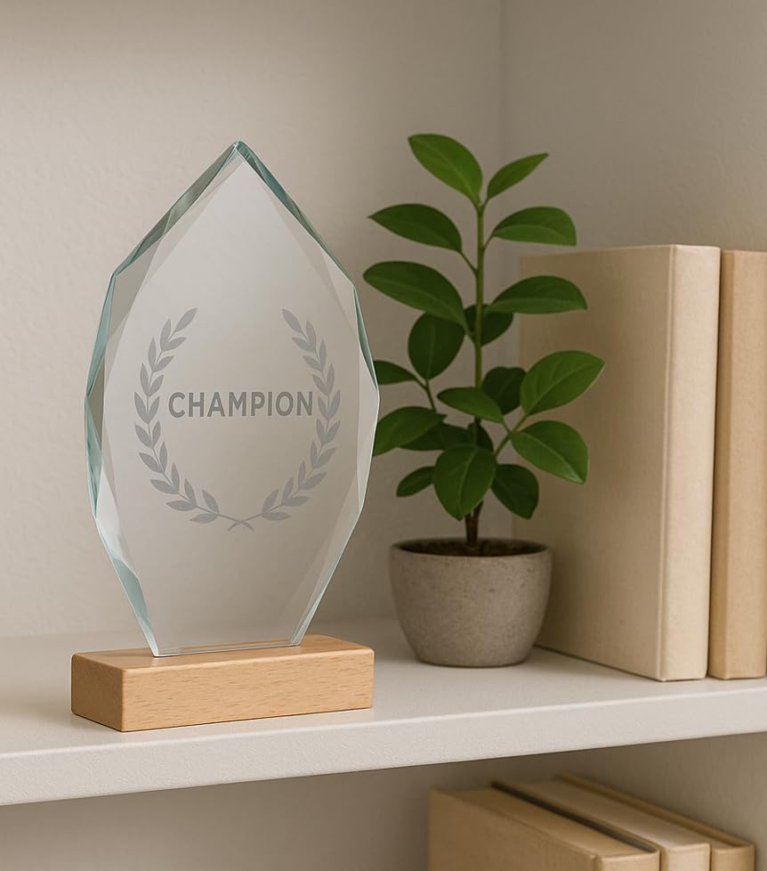 Trophée Personnalisable Harmony - Coupe trophée en Verre Gravure Laser pour Les récompenses de Tournois et évènements [ Trophée Football/Diplome Personnalisable ]