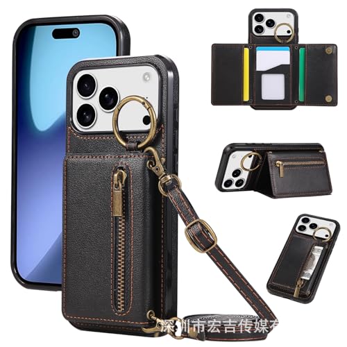 Coque portefeuille iPhone 15 idéale pour voyager avec son grand zip et cordon long