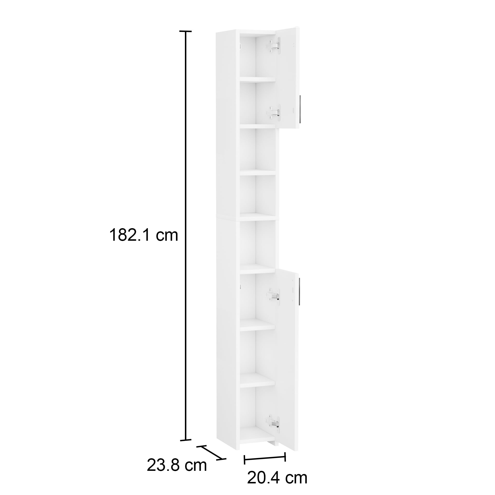 Mueble de Baño Alto y Estrecho, 2 Puertas, Blanco | Mueble Auxiliar de Baño, Estantería Ideal para Salón y Cocina, Columna de Almacenamiento