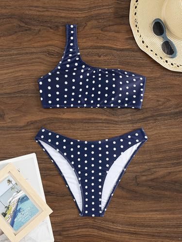 Image of YIMISAN Women's Ribbed Bikini Sets One Shoulder Top with Mid Waist Two Piece Bathing Suit