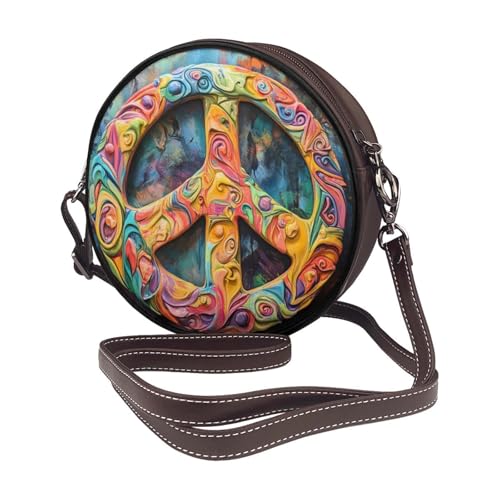Colored Peace Sign Women Round Crossbody Bags Leather Sling Bag Purse2