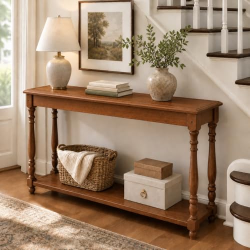 Jemairona 50 Vintage Farmhouse Console Table Solid Wood Couch Table Behind Sofa with Storage Shelf Long Entryway Table Narrow Console Stand Hallway Table for Entryway Living Room Vintage Brown