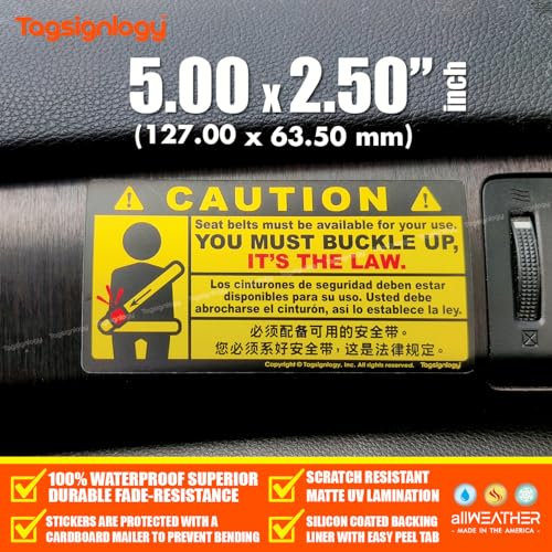 Image of (2 pcs) Buckle Up Fasten Seat Belt It's The Law Multi Language Safety Notes for Passenger & Driver UB LY Taxi Car Service Warning Sign UV Weatherproof Waterproof Vinyl Stickers