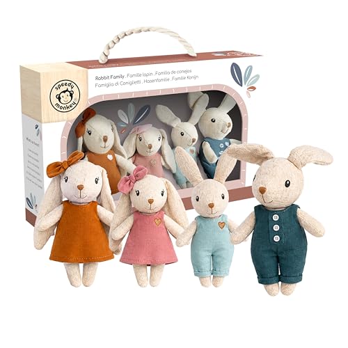 SPEEDY MONKEY Rabbit Family Set Miniature Bunny Figures Parents & 2 Babies